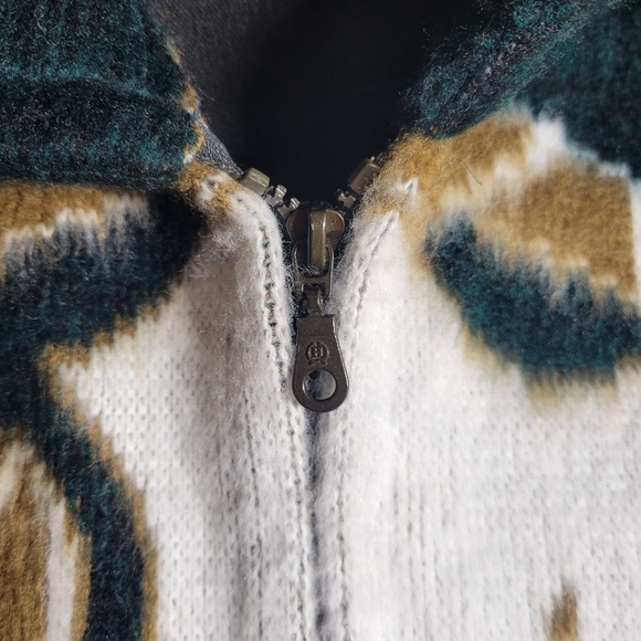 VINTAGE YARINA WOOL WOLF PRINT ZIP UP CARDIGAN - Picture 8 of 12